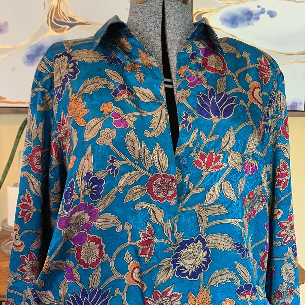 Funky Flower Pattern Button Up Shirt - image 2